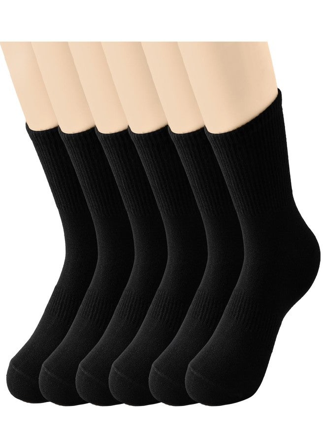 WindBreath Women's Crew Socks Cotton Casual Athletic Ankle Socks 6 Pairs (US, Numeric, 5, 9, Regular, Regular, Black) - Image 1